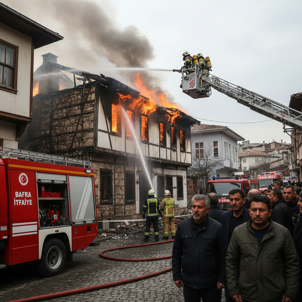 Bafrada korkutan soba yangini Ekipler alevlere mudahale etti gemini