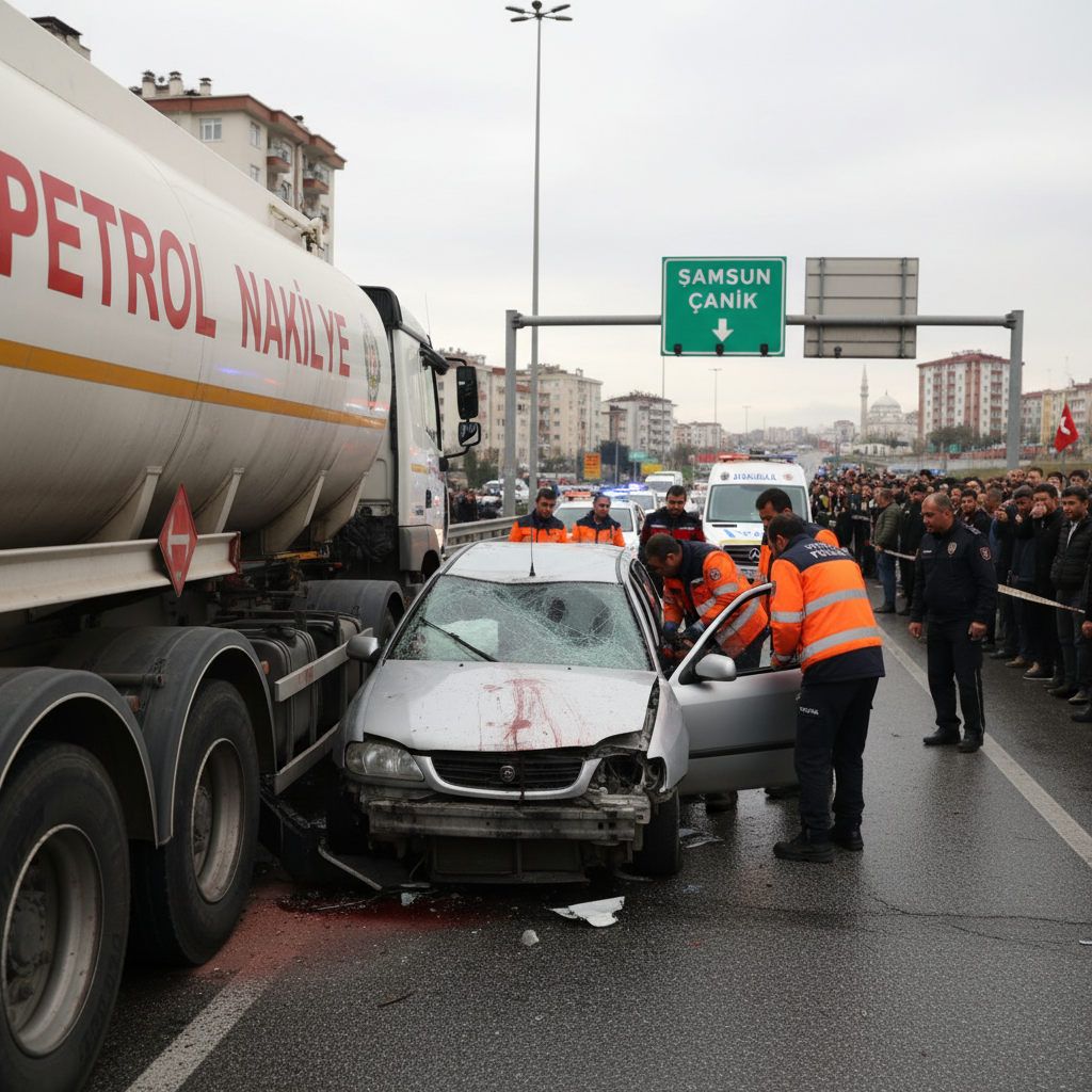 Samsun Canikteki Viyadukte Korkutan Kaza Otomobil Tankere Carpti gemini