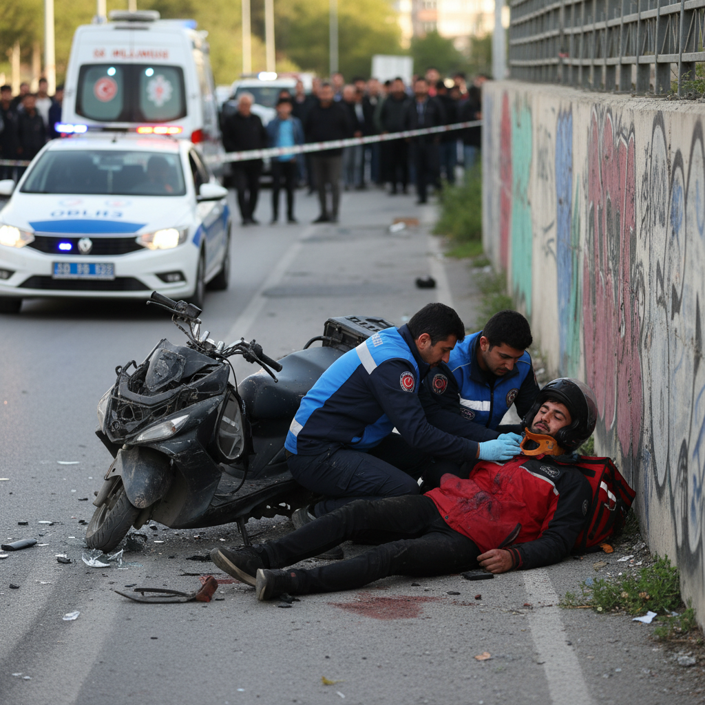 Samsun Ilkadimda rayli sistem duvarina carpan motokurye yaralandi gemini