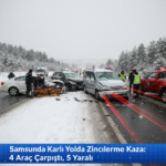 Samsunda Karli Yolda Zincirleme Kaza 4 Arac Carpisti 5 Yarali gemini