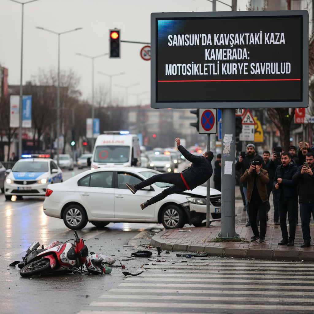 Samsunda Kavsaktaki Kaza Kamerada Motosikletli Kurye Savruldu gemini