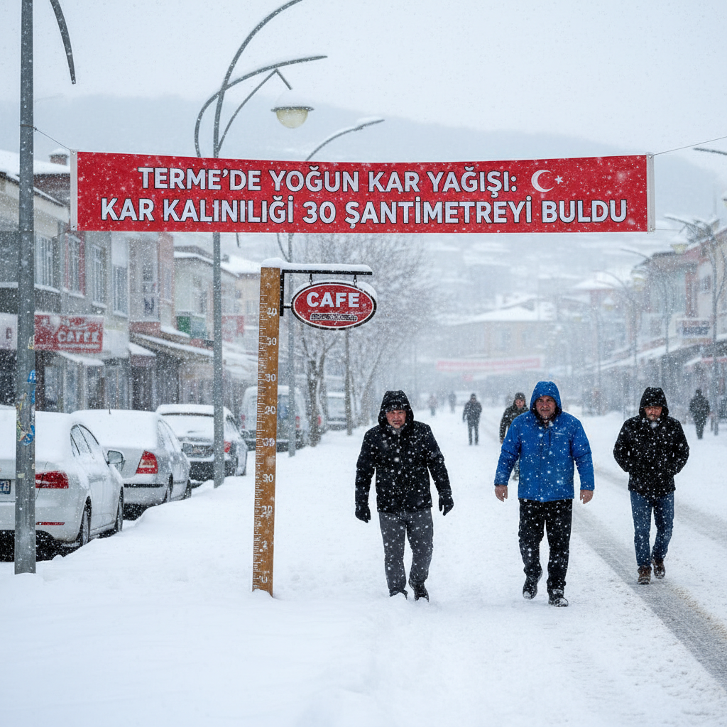 Termede Yogun Kar Yagisi Kar Kalinligi 30 Santimetreyi Buldu gemini