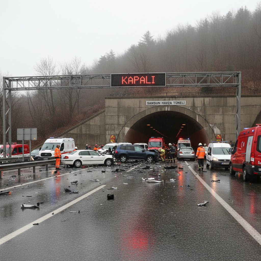Samsun Havzada tunel girisinde zincirleme kaza 6 arac karisti gemini