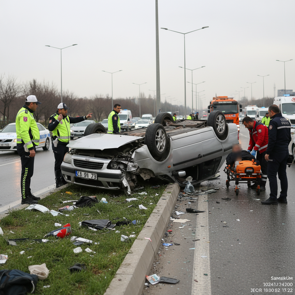 Samsun Ilkadimda Korkutan Kaza Refuje Carpan Arac Devrildi gemini