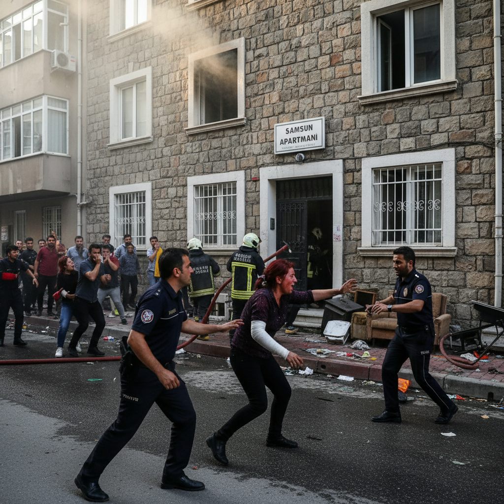 Samsunda apartmanda panik Komsu kavgasi yanginla bitti gemini