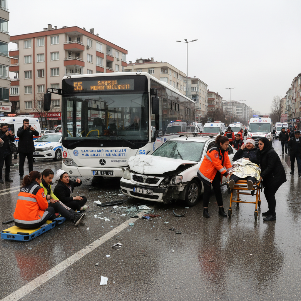 Samsunda halk otobusu ile otomobil carpisti 9 kisi yaralandi gemini