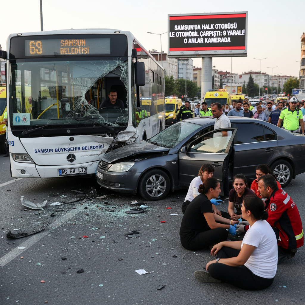 Samsunda halk otobusu ile otomobil carpisti 9 yarali O anlar kamerada gemini