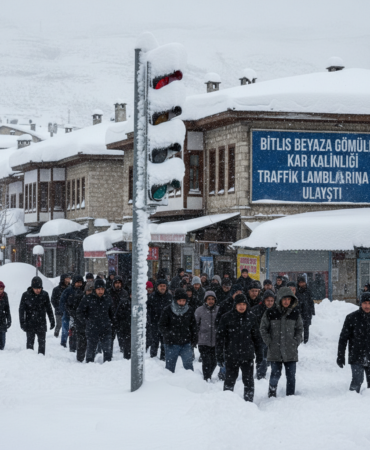 Bitlis Beyaza Gomuldu Kar Kalinligi Trafik Lambalarina Ulasti gemini