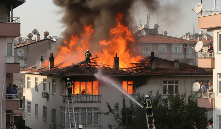 Samsun Ilkadimda korkutan cati yangini Ekipler teyakkuzda gemini