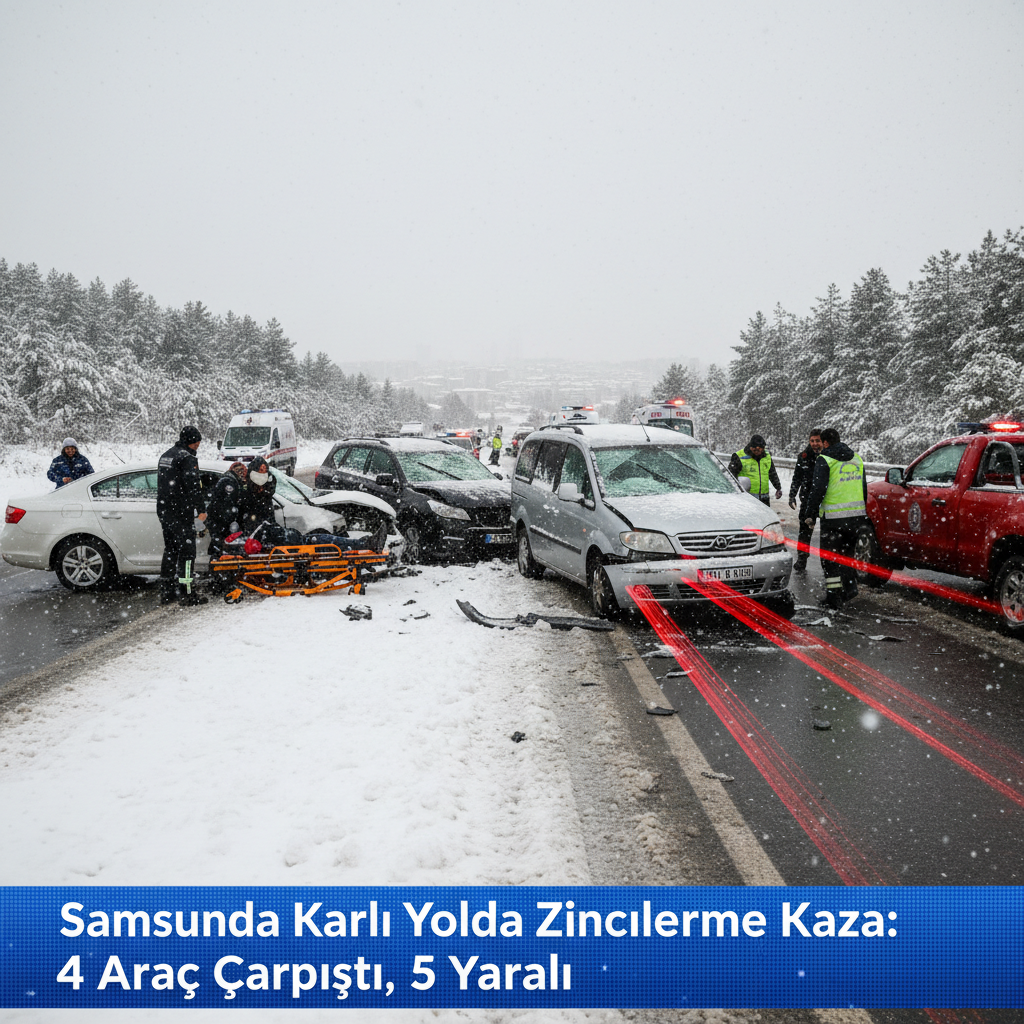 Samsunda Karli Yolda Zincirleme Kaza 4 Arac Carpisti 5 Yarali gemini
