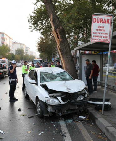 Samsunda korkutan kaza Otomobil durak ve agaca carparak ezildi gemini