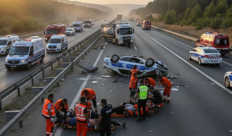 Kuzey Marmara Otoyolunda feci kaza 1 polis sehit 16 yarali gemini