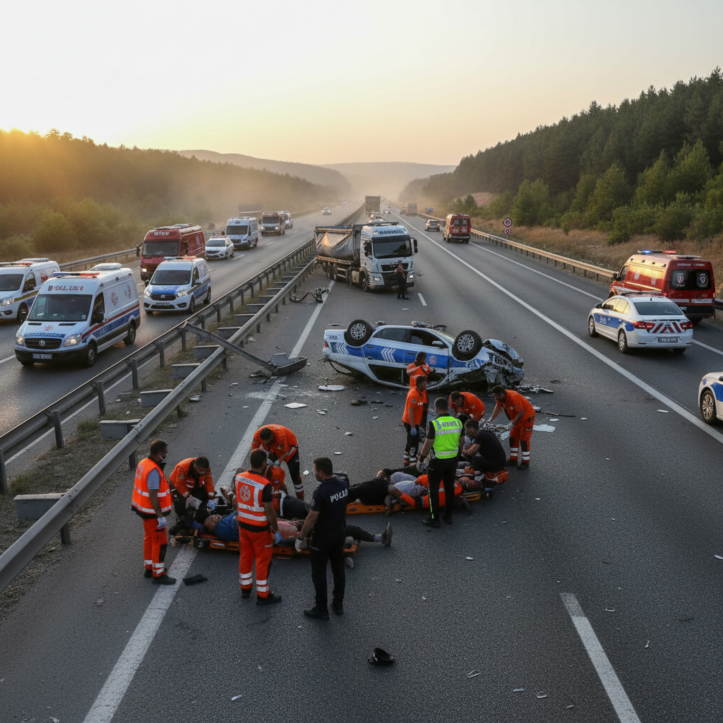 Kuzey Marmara Otoyolunda feci kaza 1 polis sehit 16 yarali gemini
