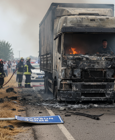 Samsun Termede korkutan tir yangini Arac kule dondu gemini