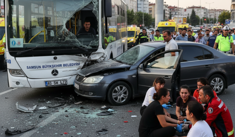 Samsunda halk otobusu ile otomobil carpisti 9 yarali O anlar kamerada gemini